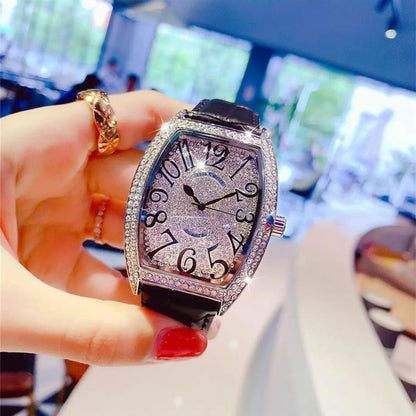 Iced Out Watch with Leather Band