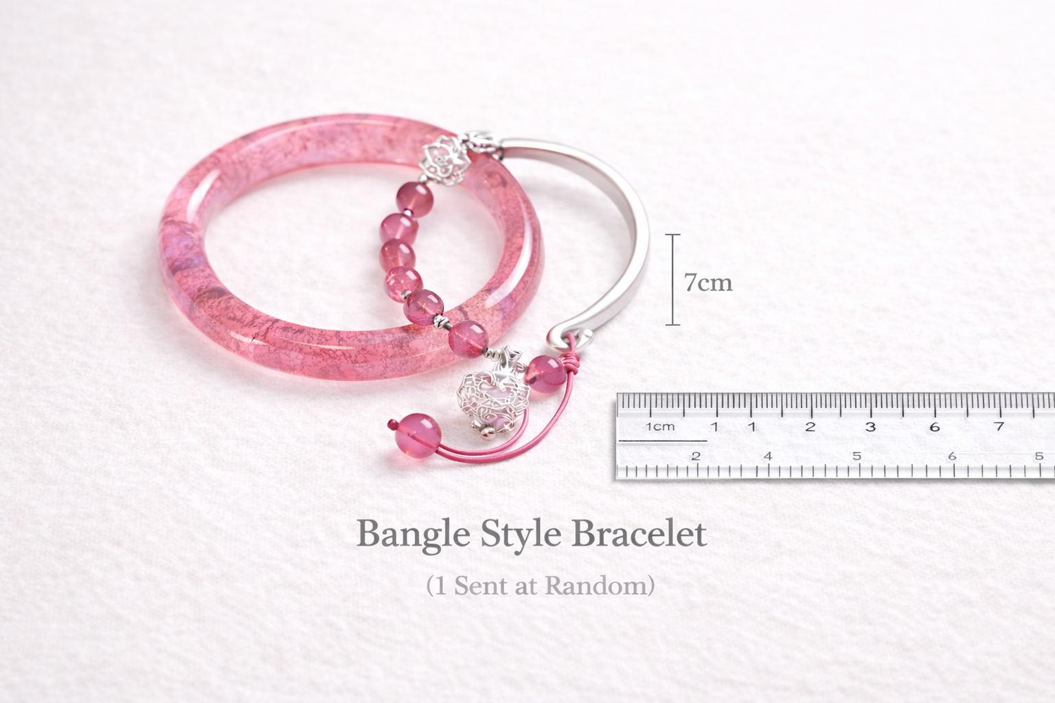 Gemstone Bangle Bracelet with Charm – Elegant Glass & Beaded Bracelet, Random