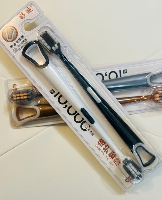 Very Soft Bristle Toothbrush with Tongue Cleaner|Gentle Deep Cleaning Oral Care