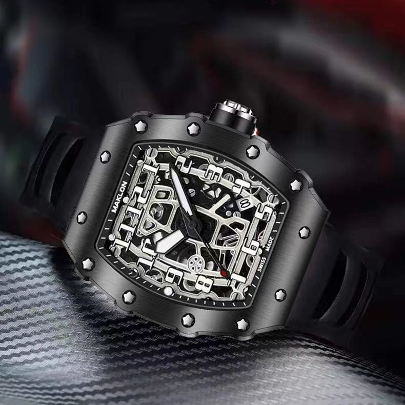 Men's Pentagram Barrel Shaped Watch Multi-Function Quartz Black Watch