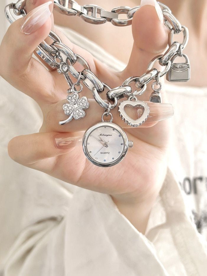 Women 21mm Silver Tone Angel Charm Bracelet