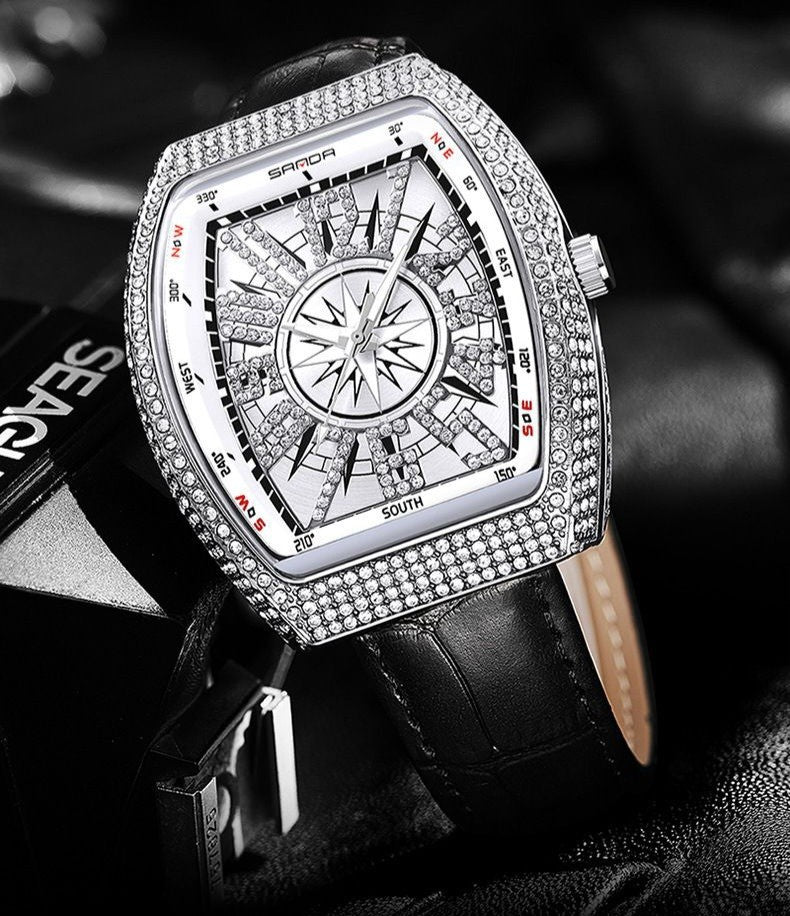 Luxury Mens Watch Bling Rhinestone Hiphop Iced Men's Watch Diamond Military