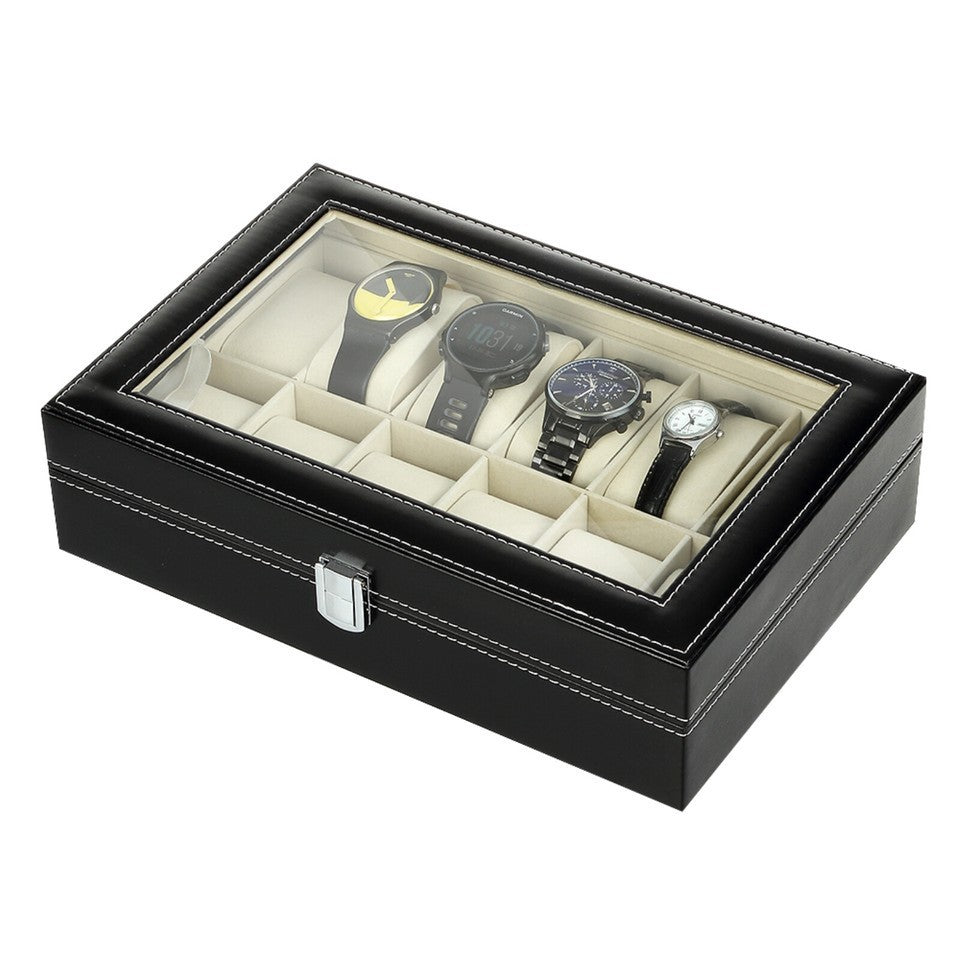 12 Slots PU Leather Watch Box Organizer Box Jewelry Storage Display Case