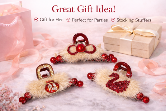 Luxury Faux Fur Hair Claw Clip – Red Rhinestone Hair Accessory