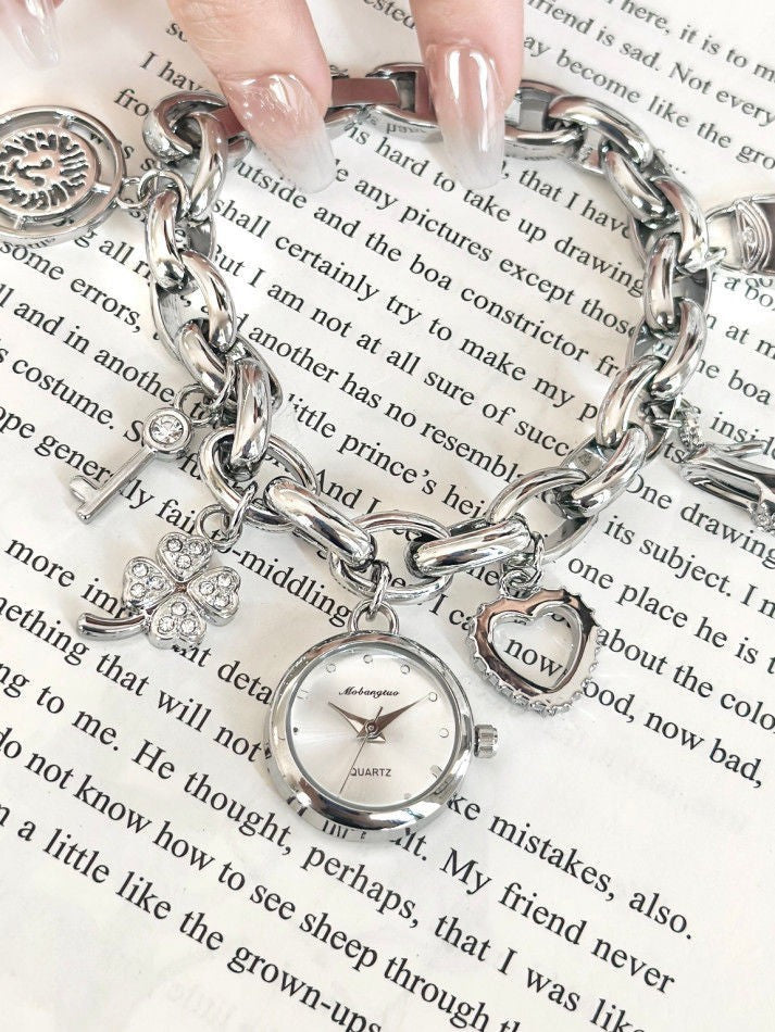 Women 21mm Silver Tone Angel Charm Bracelet