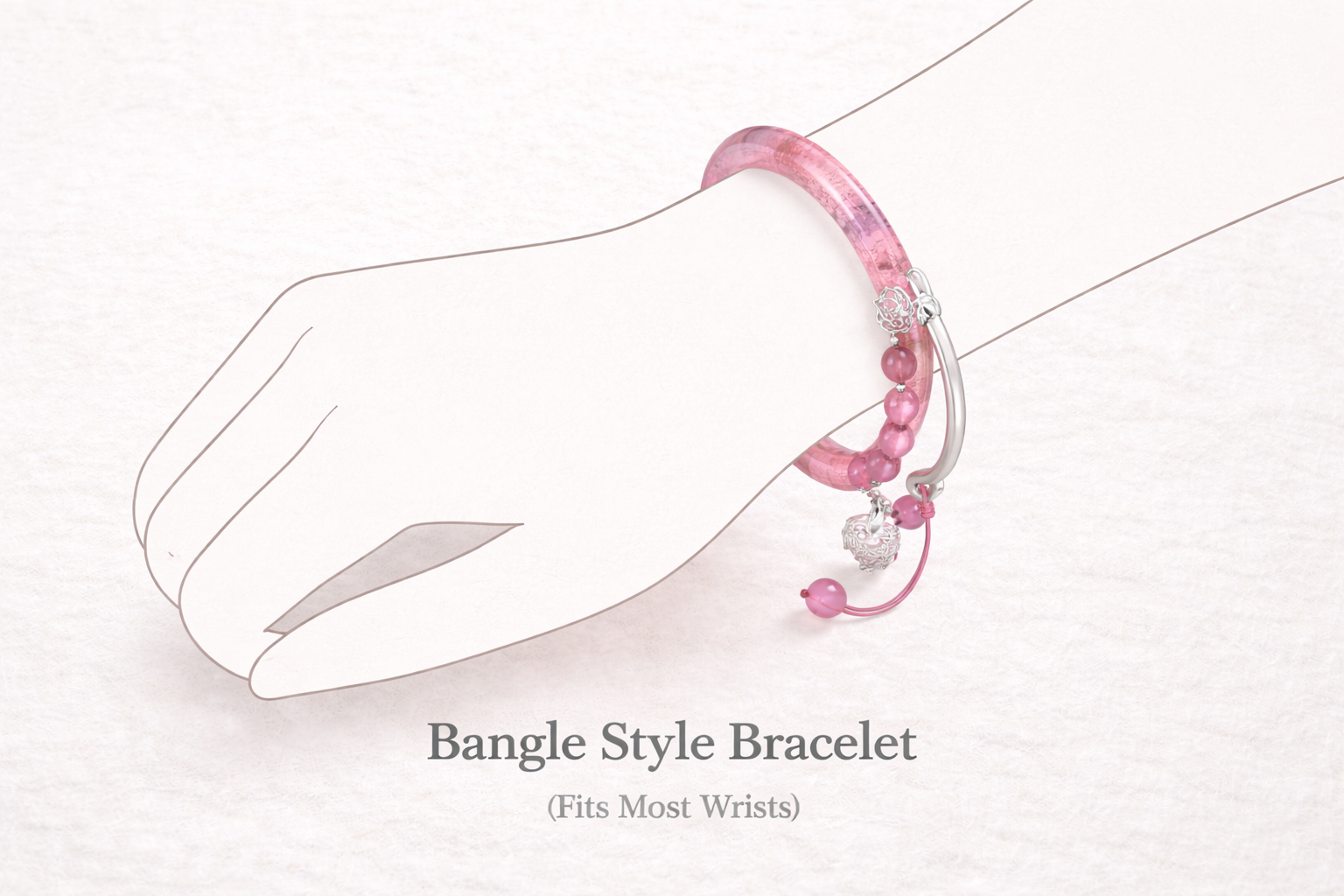 Gemstone Bangle Bracelet with Charm – Elegant Glass & Beaded Bracelet, Random