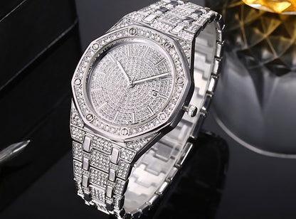 Simulated Quartz Iced Luxury Watch Mens Date Gold Diamond Bling Hip Hop Plated