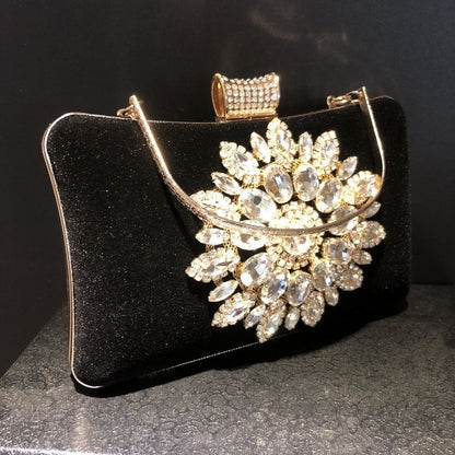  black velvet clutch With Big Stone Flowers