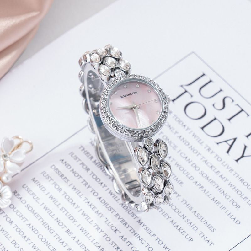 Watch And Bracelet Set Elegant Silver Rhinestone Wrist Watch For Women