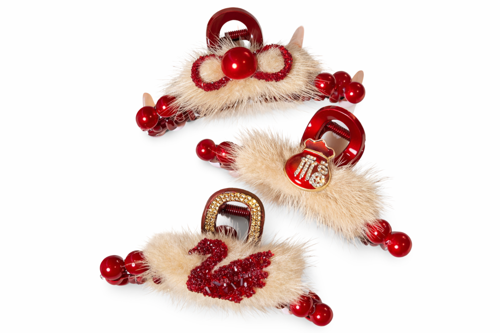Luxury Faux Fur Hair Claw Clip – Red Rhinestone Hair Accessory