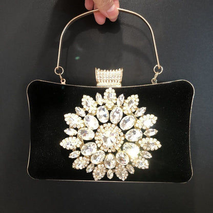  black velvet clutch With Big Stone Flowers
