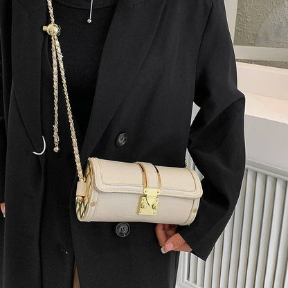 Leather Handbag for Women Small Shoulder Bag Gold Chain Embossed Flower Pattern