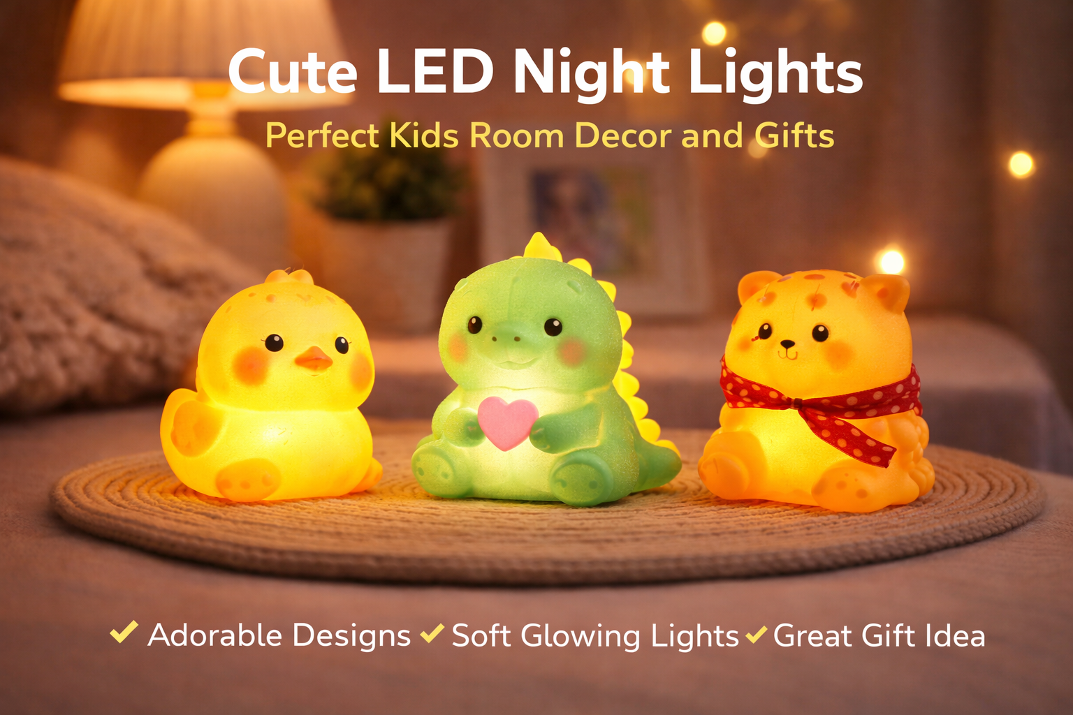 Cute LED Night Light – Character Lamp, (Random Character)