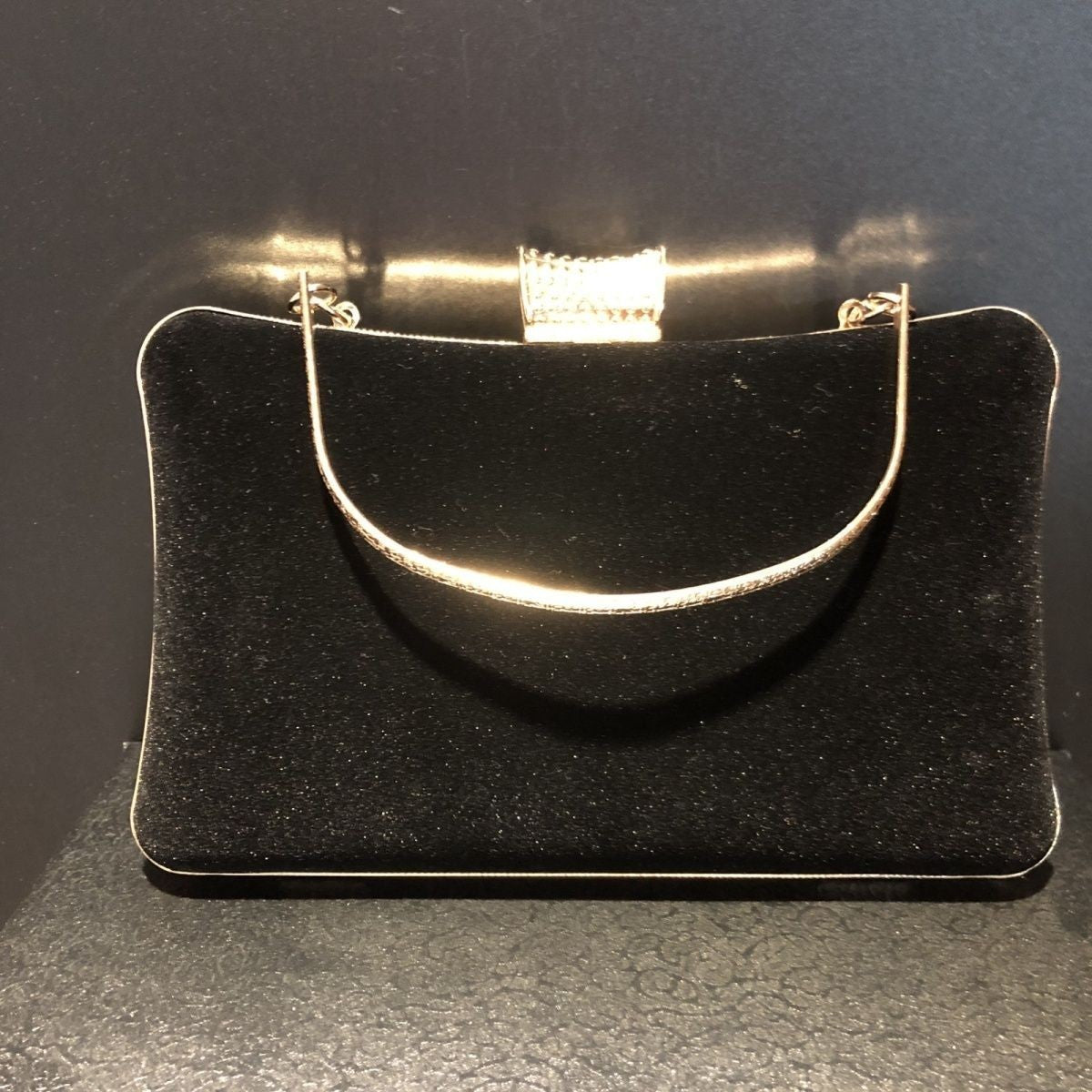  black velvet clutch With Big Stone Flowers