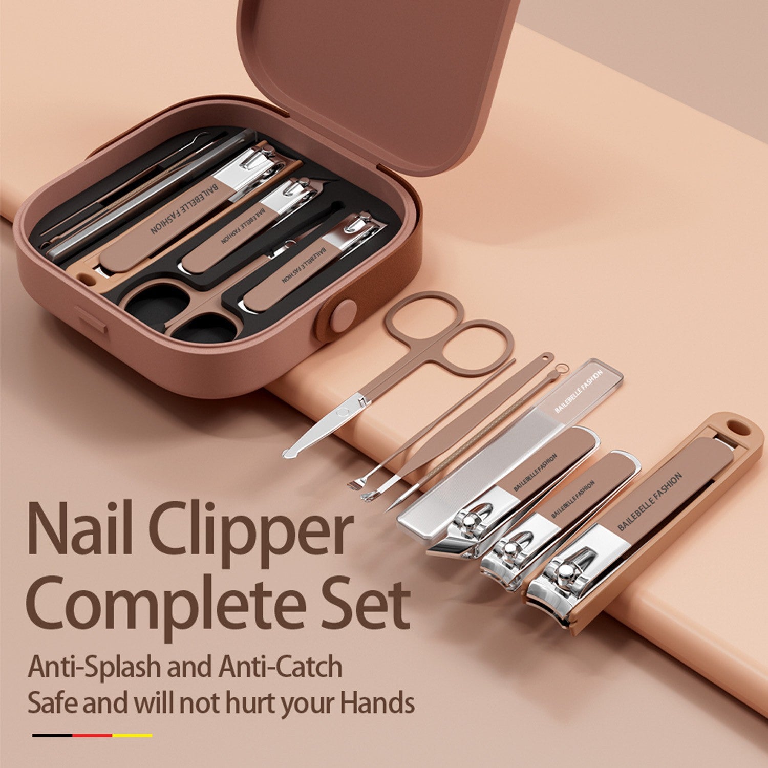Professional Nail Clipper Set with Case – Manicure Pedicure Grooming Kit Travel