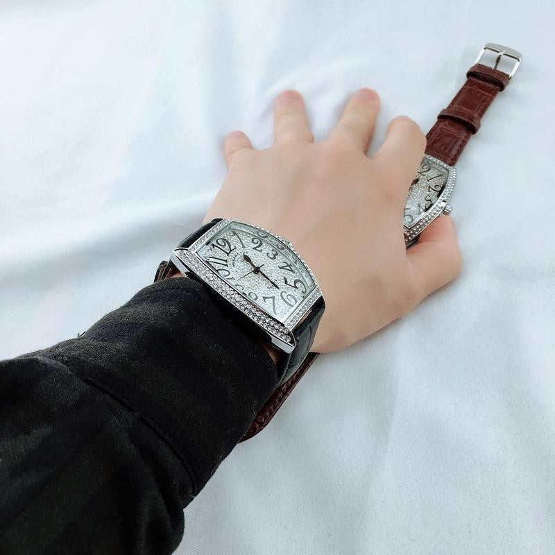 Iced Out Watch with Leather Band