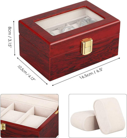 3 Slot Unisex Wood Watch Box Case Organizer Glass Display Jewelry Storage