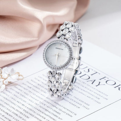 Watch And Bracelet Set Elegant Silver Rhinestone Wrist Watch For Women
