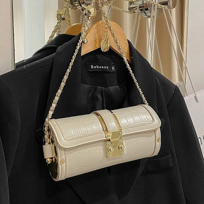 Leather Handbag for Women Small Shoulder Bag Gold Chain Embossed Flower Pattern