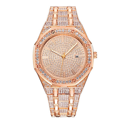 Simulated Quartz Iced Luxury Watch Mens Date Gold Diamond Bling Hip Hop Plated