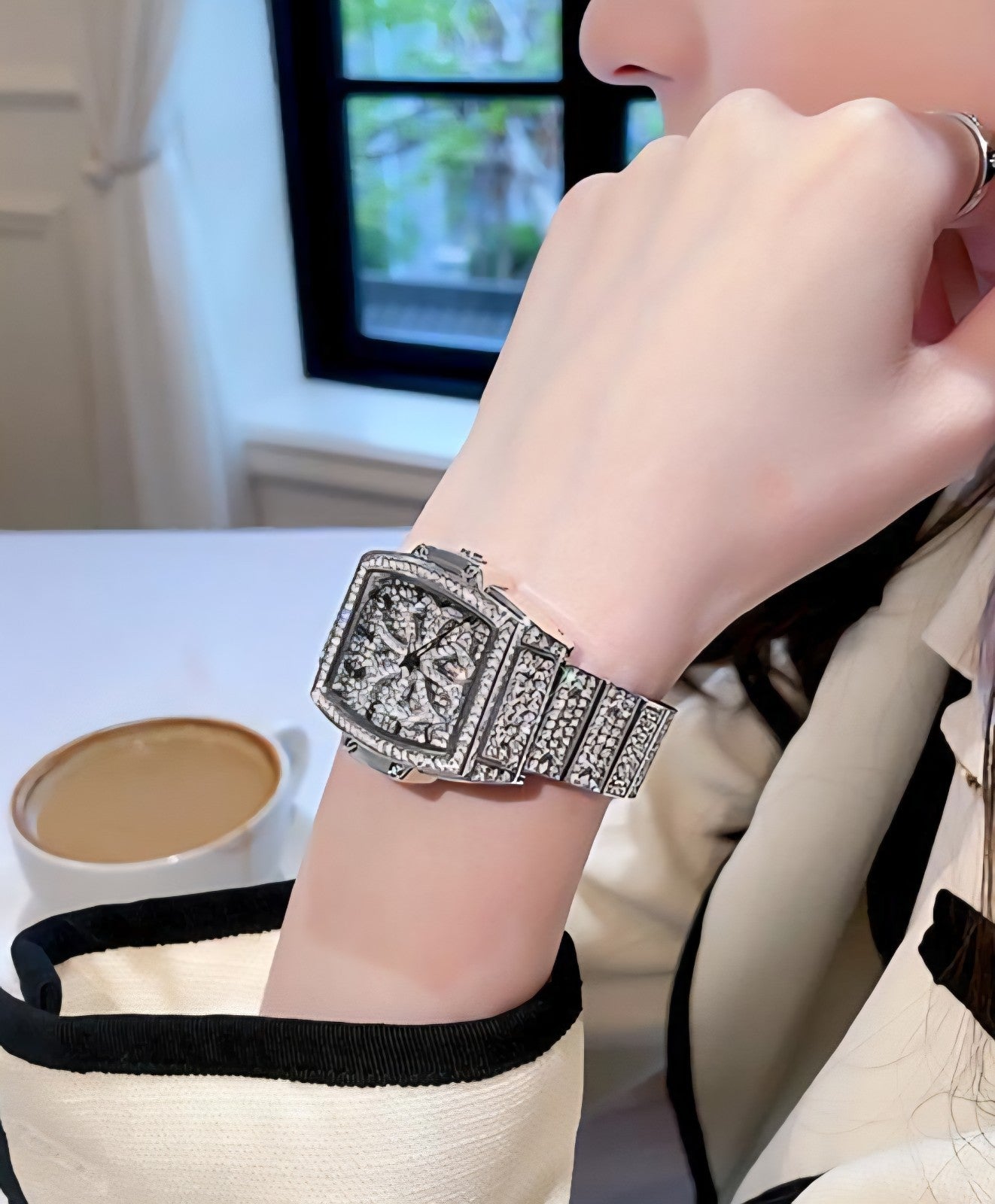 Hip Hop Iced Gold Plated Luxury Bling Simulated Diamond Square Metal Band Watch