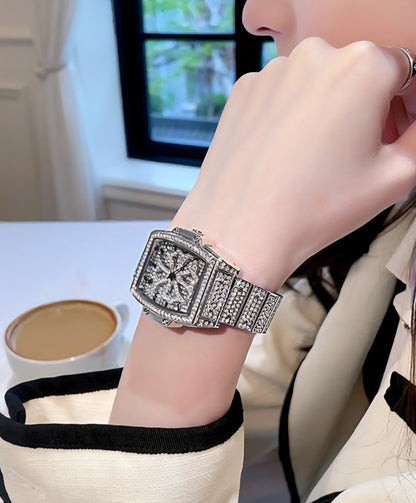 Hip Hop Iced Gold Plated Luxury Bling Simulated Diamond Square Metal Band Watch