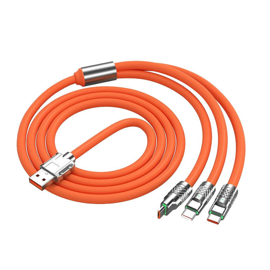 Durable Fast-Charging 3-in-1 Orange USB Cable with Leather Strap Organizer