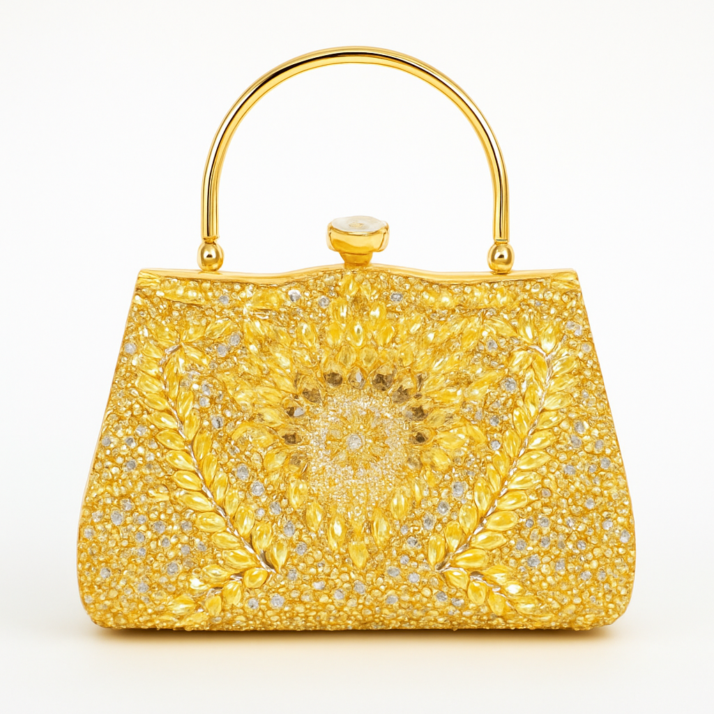 Midnight Glamour Crystal & Gold Embellished Evening Handbag