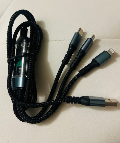 3 in 1 Fast USB Charging Cable Universal Multi Function Cell Phone Charger Cord