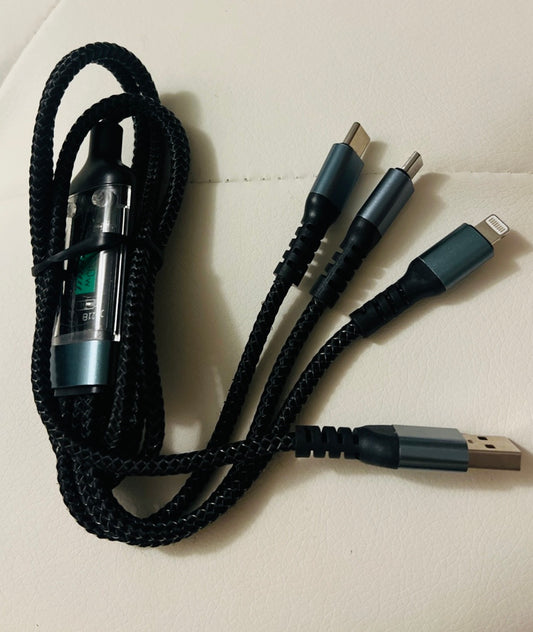 3 in 1 Fast USB Charging Cable Universal Multi Function Cell Phone Charger Cord