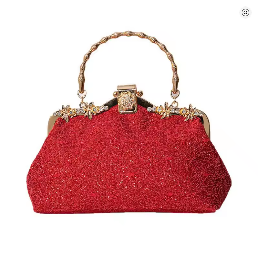 Velour Elegance Top-Handle Clutch – Crimson Luxe